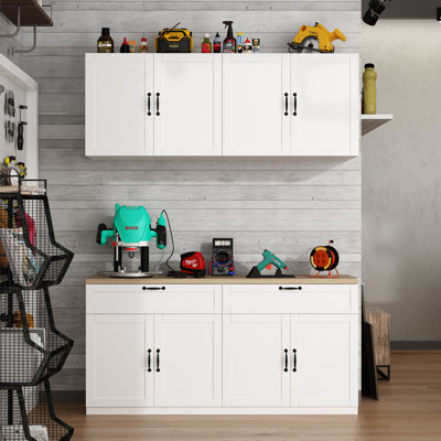 Latitude Run® Split 8 Door 2 Drawer Garage Cabinet With Worktop